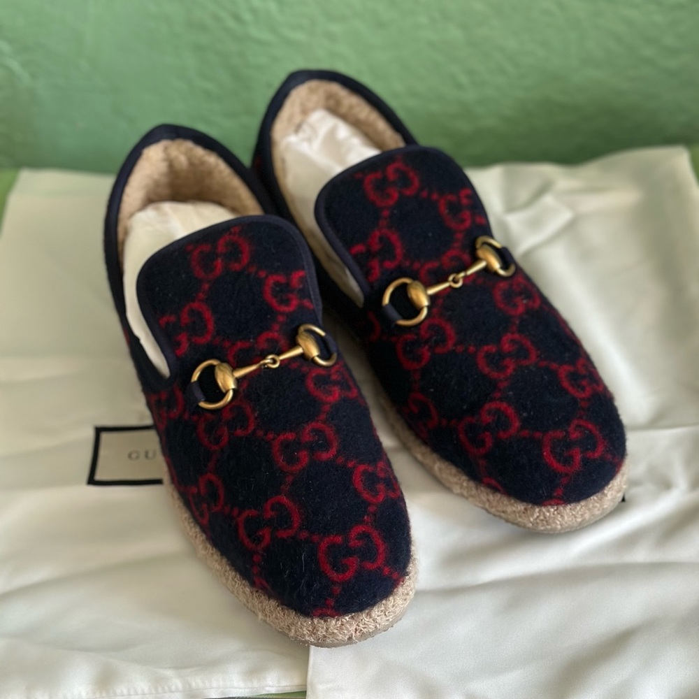 NIB Gucci Fria GG Horsebit Espadrille Loafer Blue Unisex Sz 40+ 40.5 - Picture 1 of 12